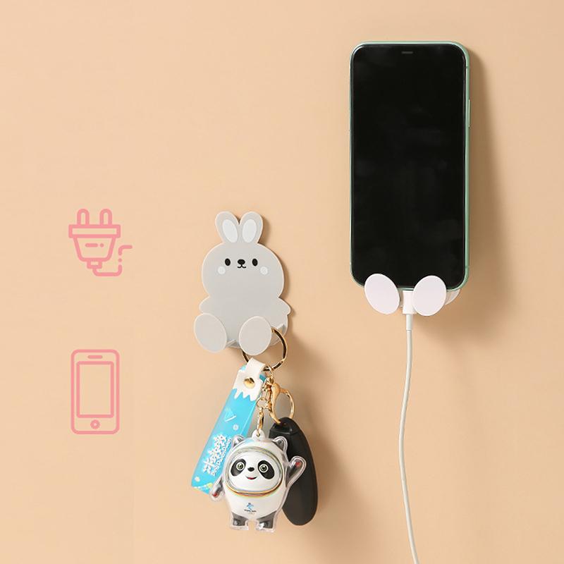 Cartoon-Style No-Drill Socket Storage Rack, Socket Hooks, Seamless Adhesive Hooks, Modern Minimalist Design.