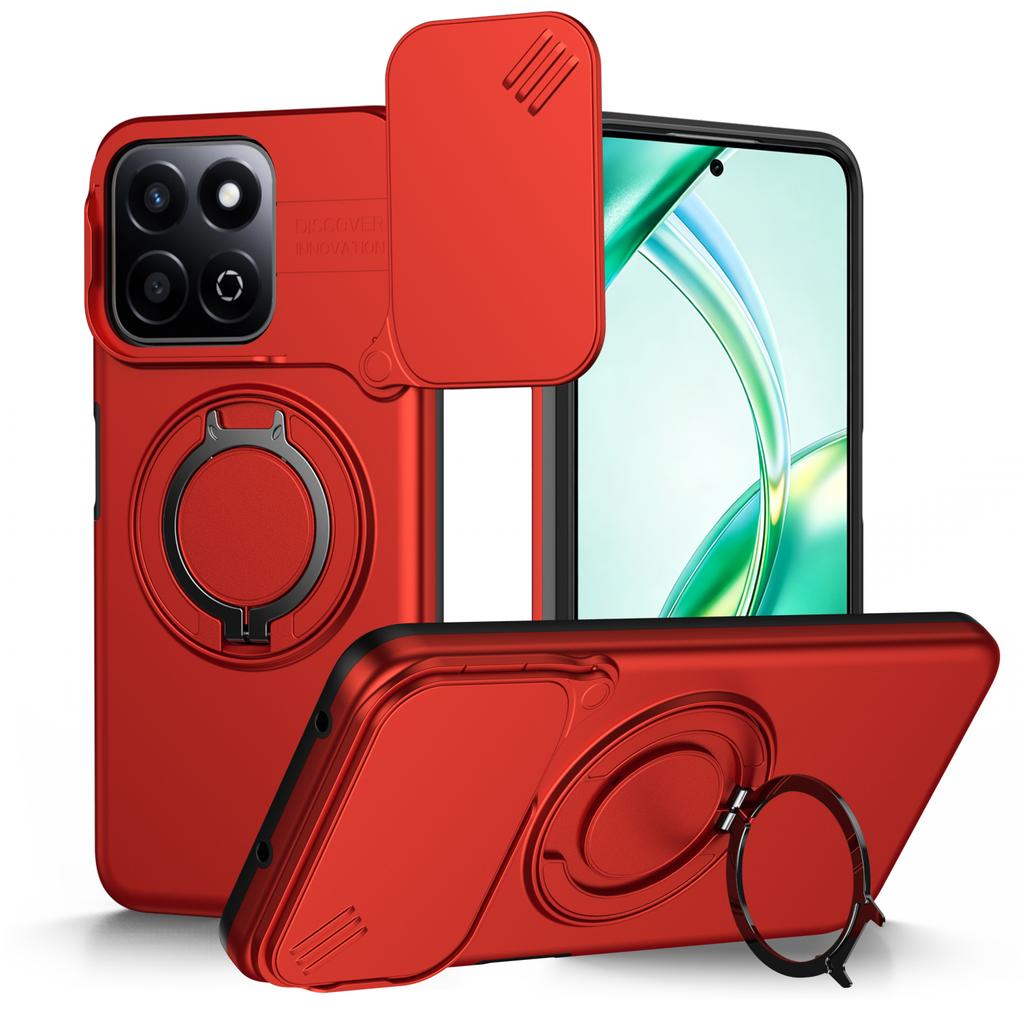 Sliding Camera Lens Cover Armor Phone Case For Honor 200 Smart 5G X7C Magnetic Metal Ring Stand TPU Plastic Shockproof Shell