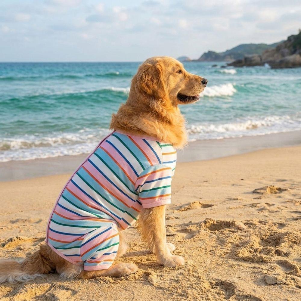 Elastic Colorful Striped Dog Jumpsuits Cotton Puppy Rompers Dog Four Legged Clothes Cats Dogs
