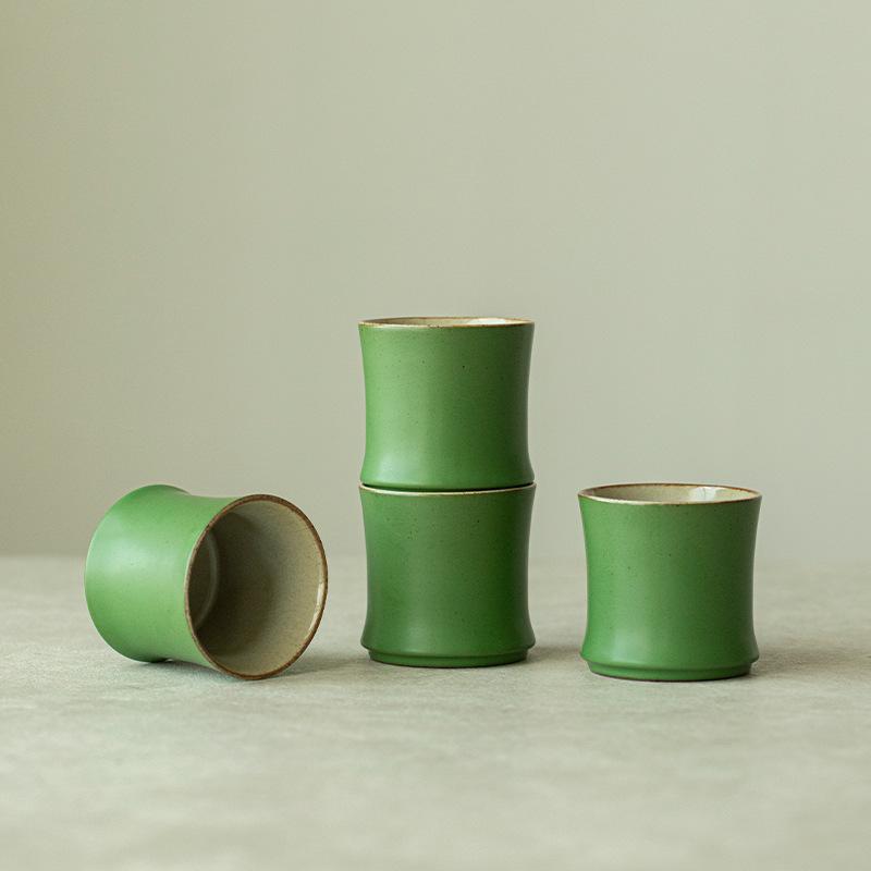 Chinese Style Bamboo Cup Creative Green Glaze Green Bamboo Teacup High-end Master Cup Home Kung Fu Tea Set Ceramic Drinking Cup