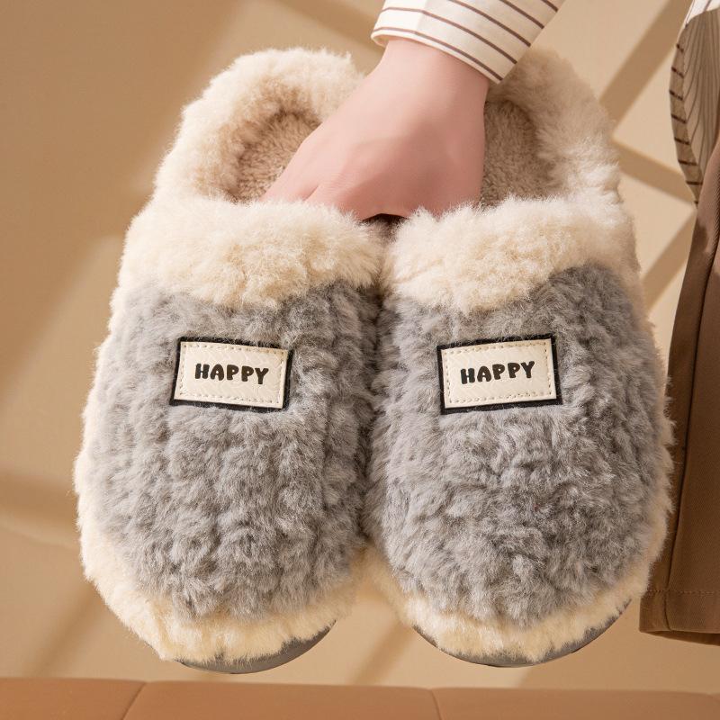 Cotton slippers home autumn and winter wool slippers warm velvet cotton shoes soft platform shoes couple cotton mop