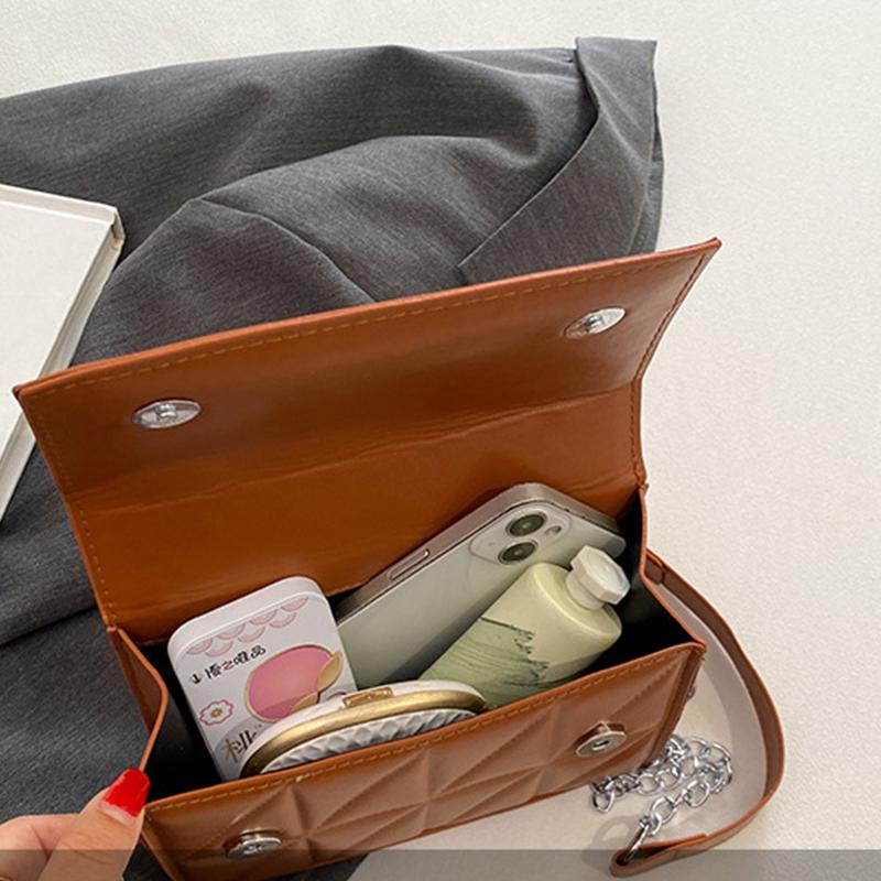 Solid Color Chain Strap Flap Shoulder Bag Ladies Handbags  Embroidery Plaid Crossbody Bags