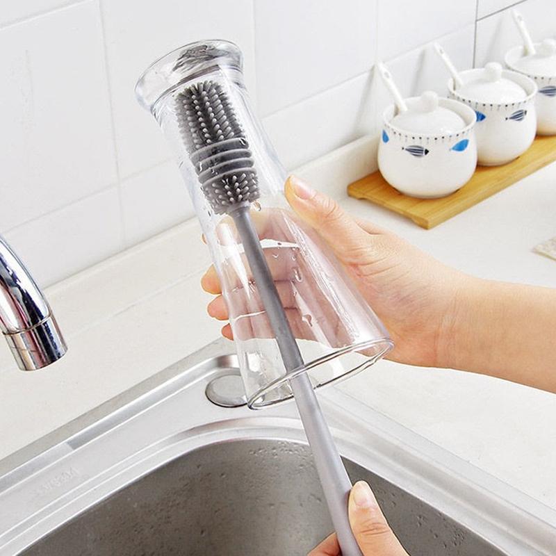 Silicone Cup Brush Kitchen Cleaning Tools Milk Bottle Cleaning Brush Long Handle Water Bottles Cleaner Glass Cup Cleaning Brush