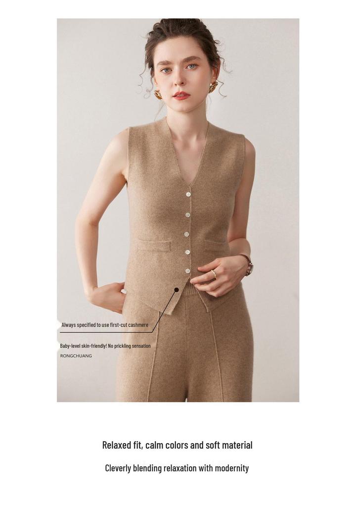 Chic Light Luxury V-Neck Cashmere Knit Women's Slim-Fit Vest for Autumn/Winter