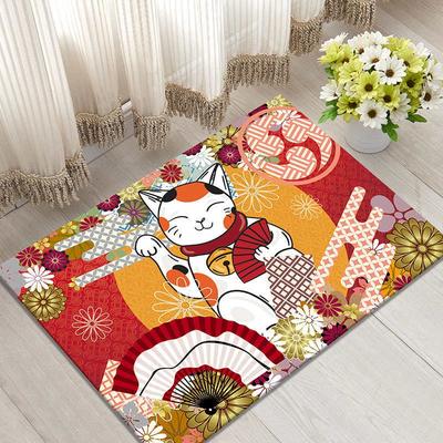 Lucky Cat Print Doormat Super Absorbent Non-Slip Entrance Rug for Home Decor Japanese Style Waterproof Floor Mat Popular Carpet