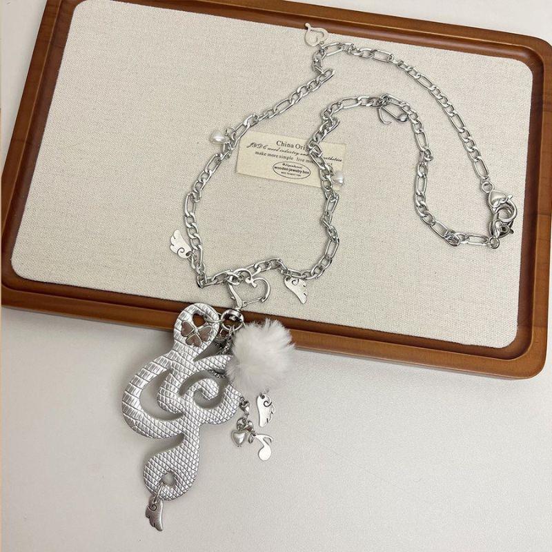 Y2K Jewelry Musical Notes Wings Heart Pendant Necklace For Women Harajuku INS Accessories Korean Fashion Chain Necklace Punk