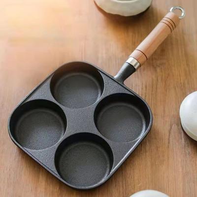 Gazlı Ocak ve İndüksiyonlu Ocakta Pişirme İçin Ahşap Saplı Yapışmaz 4 Delikli Kahvaltı Burger Omlet Kızartma Tavası