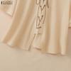 ZANZEA Women Casual Turn Down Collar Lace-up Loose Short Sleeve Blouse