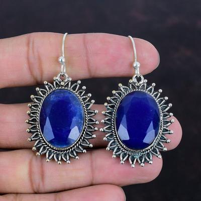 Facettierte Blaue Saphir Ohrringe 925 Sterling Silber Ohrringe Neuestes Design Ohrringe Handgefertigter Schmuck Fabelhafte Edelstein Ohrringe Geschenke für Mutter