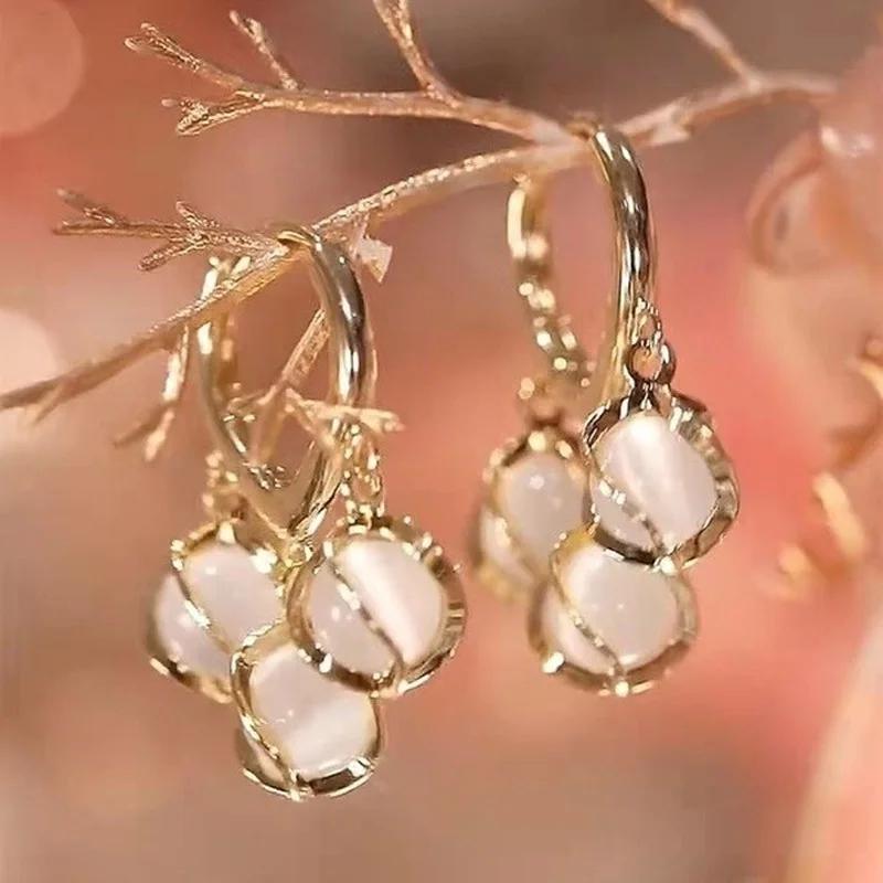 

Exquisite Fashion Opal Cat Eye Drop Earring Women Flower Heart Hoop Earrings Bride Wedding Earrings Birthday Party Jewelry Gift