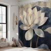 Elegant White Lotus Shower Curtain - Soft Pink Petals, Yellowish-Brown Stamen, Dark Green Leaves, Machine Washable