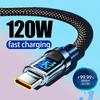 120W USB to Type C Data Cable LED Display 100W Dual USB C Fast Charging Data Cord 1/1.5/2M Portable PD Fast Charge Line For Home