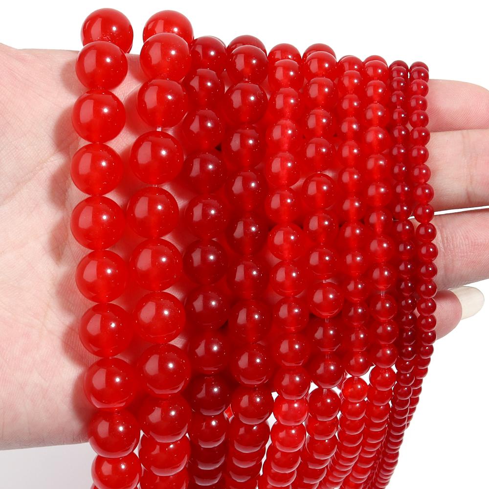 1 Strand Round Natural Stone Beads Red Color Chalcedony Stone Beads For Jewelry Making DIY Charm Necklace Bracelet Accessories