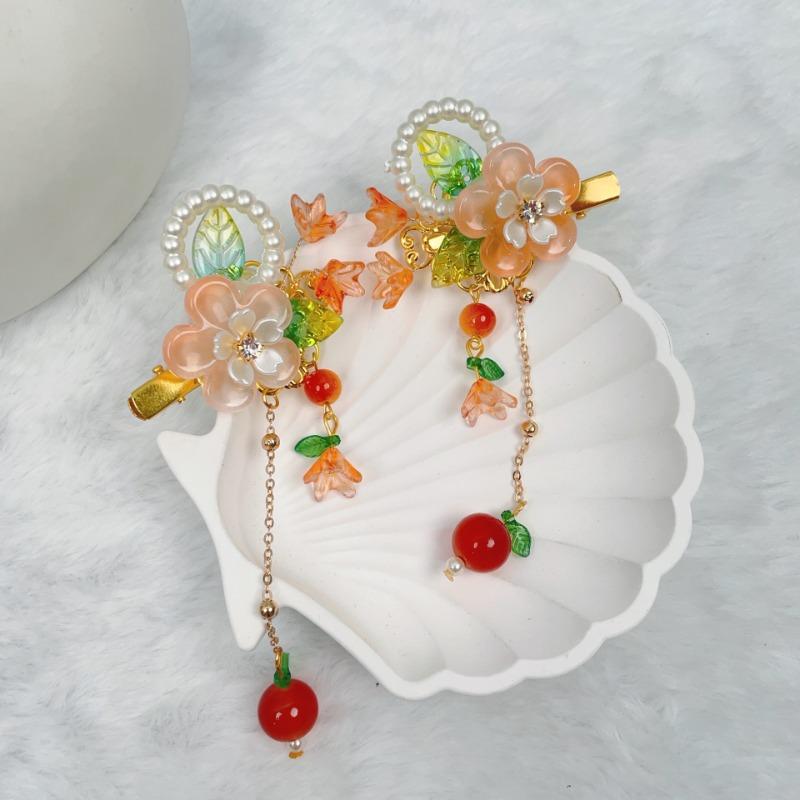 

Детский головной убор Ханфу в китайском стиле, заколка для волос в античном стиле для маленькой девочки, старинный костюм, заколка для волос с цветком и кисточкой шампанского