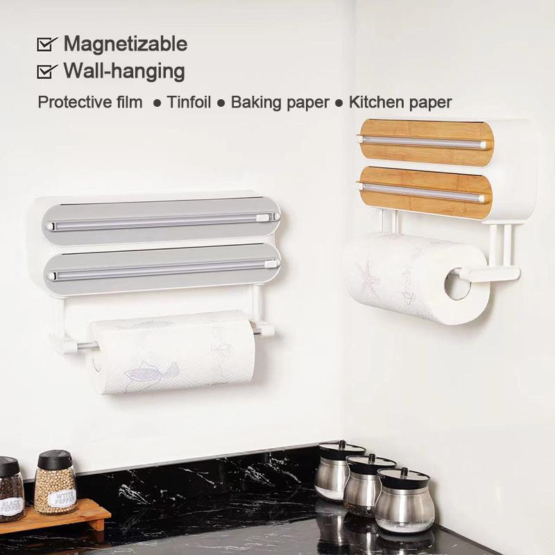 3 In 1 Aluminum Film Wrap Cutter WallMount Paper Towel Holder Cling Film Cutting Holder Plastic Wrap Dispenser Kitchen Organizer