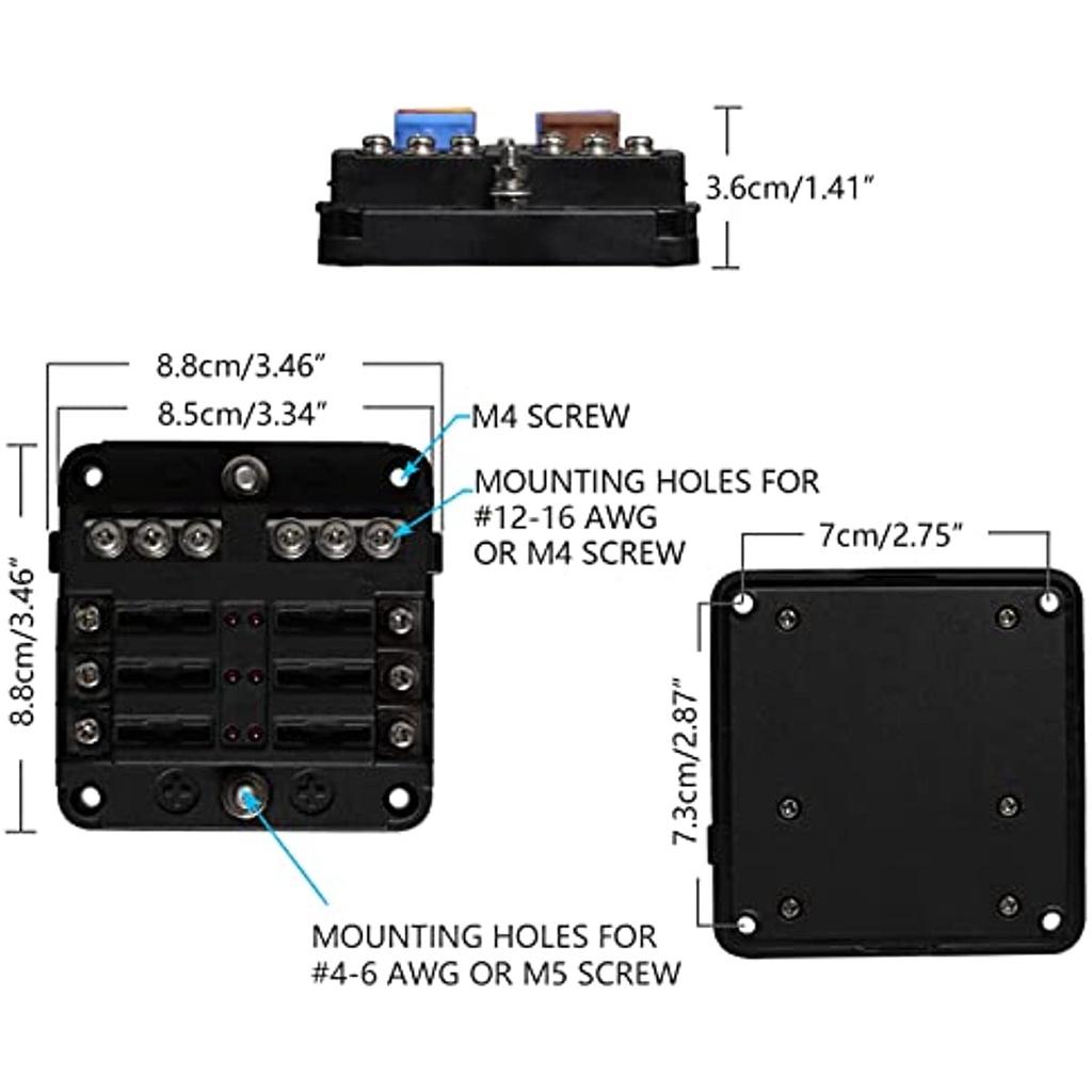 Suport siguranțe auto pentru siguranțe cu lame Cutie siguranțe auto cu 6 compartimente Suport siguranțe cu afișaj led Autobuz negativ pentru mașină barca furgonetă Suv Hgv