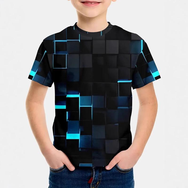 Kids T-shirt 3d Print Summer New Boys' 3D Sexy Design Gradient Round Neck Short Sleeved T-shirt
