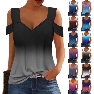 Γυναικεία Casual Τοπ Αμάνικα Κοντομάνικα Μπλουζάκια με Λαιμόκοψη V και Εκτυπωτά Τοπ
