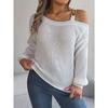 Autumn and Winter, Women's, Casual Knitwear, Metal Buttons, Off Shoulder, Lantern Sleeves, Pullover Sweater, Women's Clothing