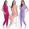 Women's Loose and Comfortable V-neck Short Sleeved Workwear with Multiple Pockets and Beauty Suit Set