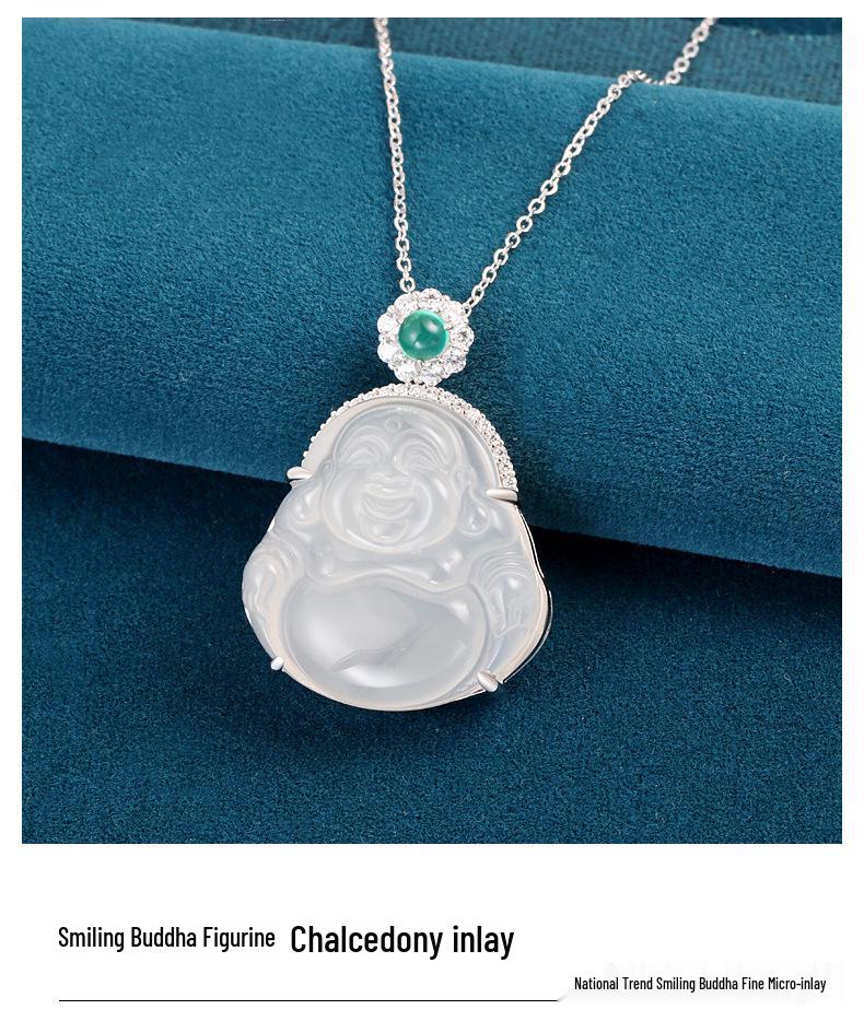 S925 Sterling Silver Maitreya Buddha Pendant Necklace - Laughing Buddha Collarbone Chain, Women's Versatile Chinese Style.