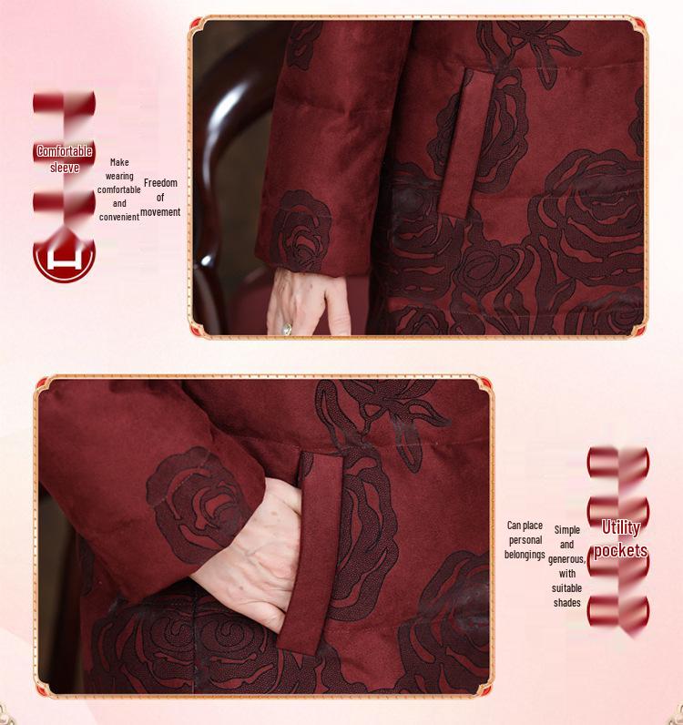 Elderly Women's Thickened Winter Down Jacket with Real Fur Collar
