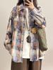 Camicia da Donna Autunno 2025 Retrò Tie-Dye a Quadri a Maniche Lunghe con Quattro Bottoni