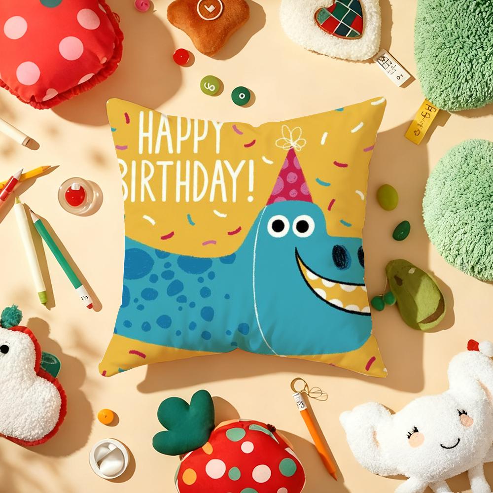 Cute Cartoon Dinosaur Cushion Cover Plush Fabric Soft DoubleSided Printed Sofa Warm Winter Home Gift Pillow Cover