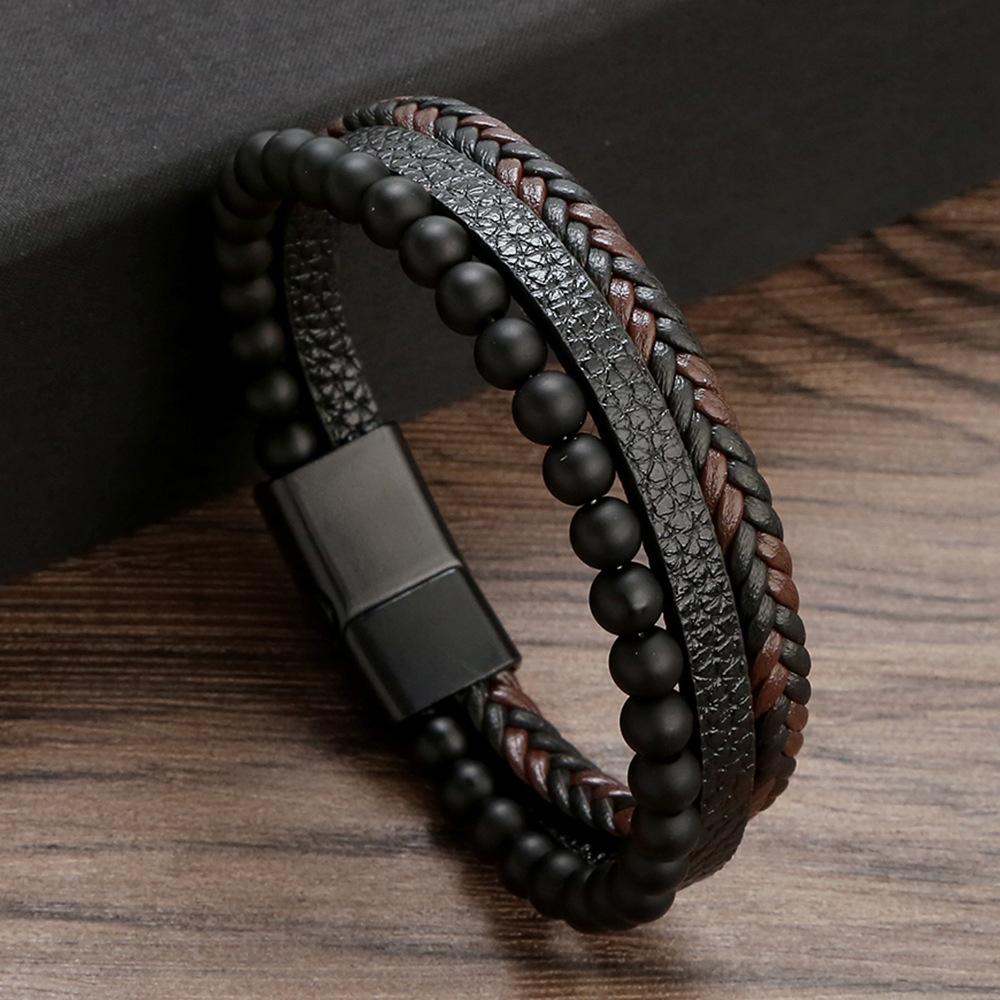 High Quality Leather Bracelet Men Classic Fashion Red Tiger Eye Beaded Multi Layer Leather Bracelet For Men Jewelry Gift