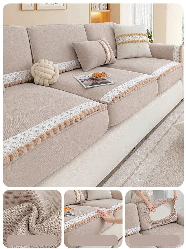 

Chenille Sofa Cushion Hats Universal Non-Slip Cover Soft Towel Fabric All-InJUEusive Protection for Living Room 35x70cm 1pcs