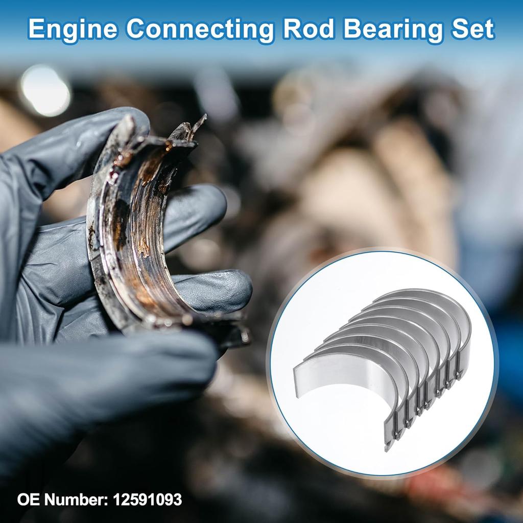 Connecting Rod Bearing Set No.12591093 for Chevrolet Equinox 2010-2017 Engine Rod Bearing Kit Metal Silver Tone 8 Pcs