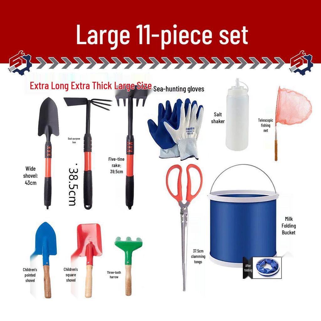 Tide-Chasing Children's Beach Tool Set: Thickened Sand-Digging Clam and Crab Clips, Rake, Shovel.
