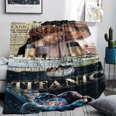 1Pc Titanic Print Flannel Blanket, High Quality Comfortable for All Seasons, Home Decor, Warmth and Comfort, Perfect for Gifts