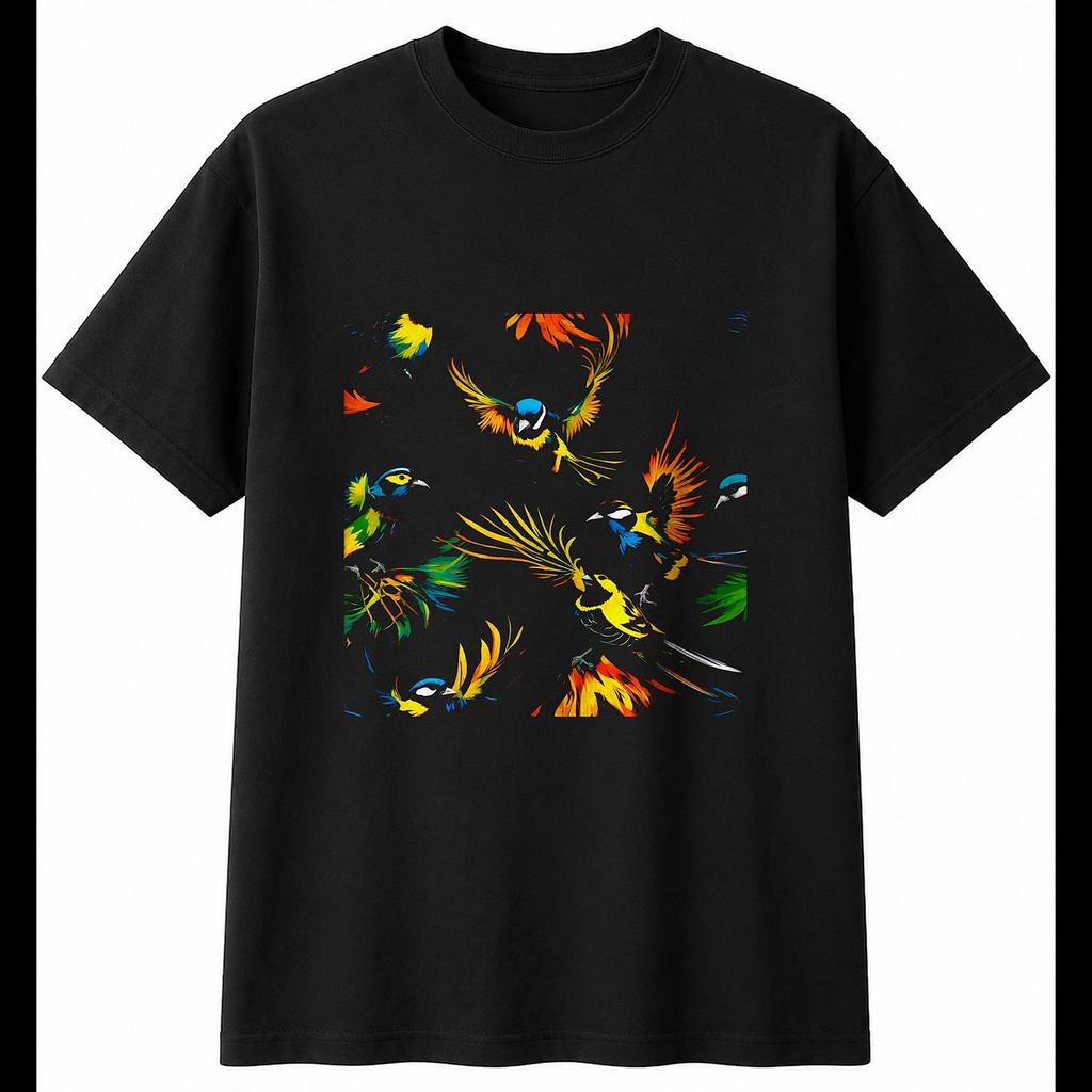 Psychedelic Siskin Mens T-Shirt Bird Black 100% Cotton Nature Printed Wildlife
