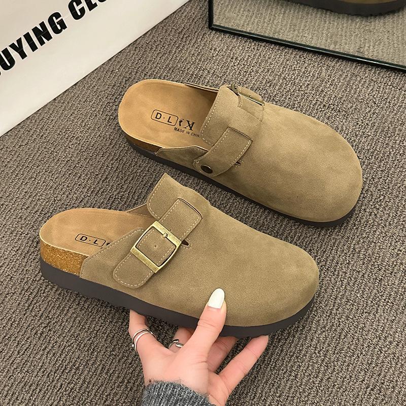 Frosted leather retro bag soft sole women's shoes round head shoes summer one pedal pregnant mother non-slip slipper head