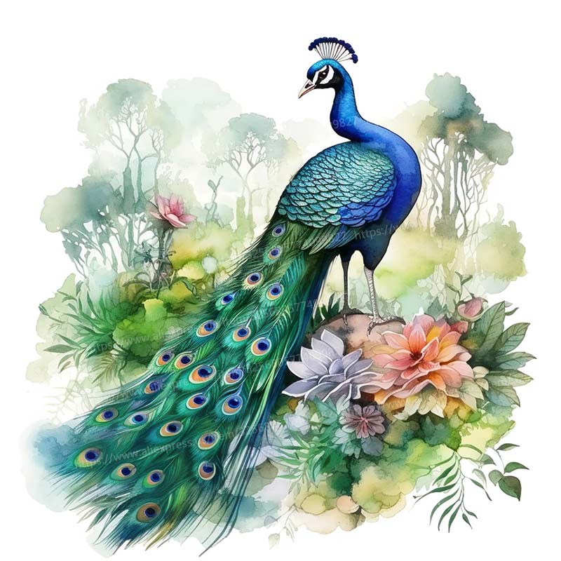 Peacock Watercolor Wall Sticker Bathroom Living Room Background Decorations Wallpaper Animals Self Adhesive Stickers M954