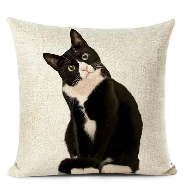 1Pcs/Set Linen Pillow Cover Black White Hand Painting Yellow Cute Cat Kitchen Chair Cushion Cover Home Decorative Pillow Case
