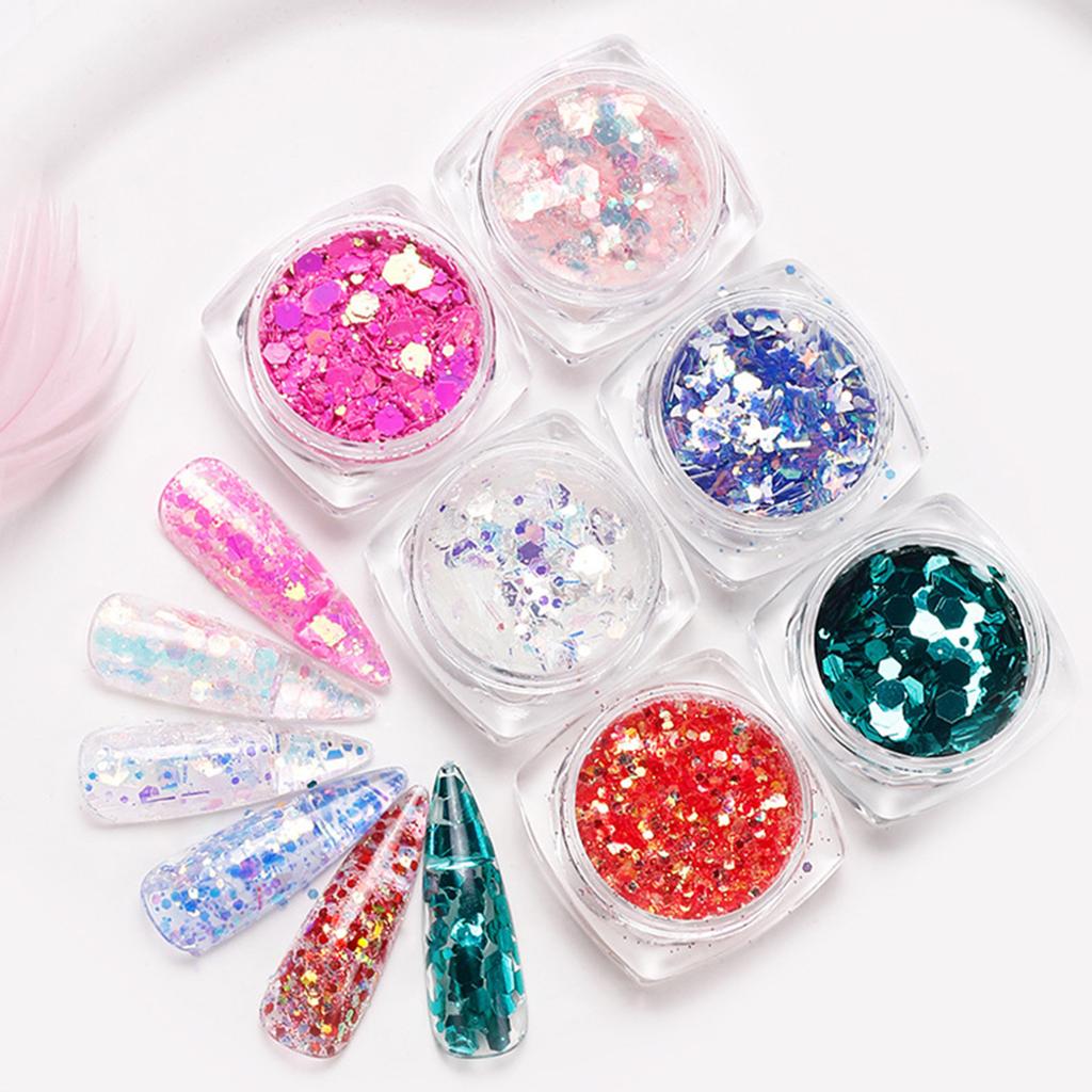 12Pcs Reflective Nail Art Powder Mixed Glitter Sequins Glitter Pigment Nail Crystal Sequins Nails Art Decoration