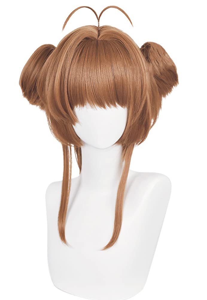 Sakura Kinomoto Cosplay Wig, Brown, Heat-Resistant, Perfect for Cosplay, Photoshoots, and Festivals (A) Free