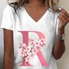 Pink Sakura Alphabet Graphic T Shirts Unisex Az 26 Alphabet Pink Flower Cartoon Tshirts Cherry Blossom Letters C Casual Tops