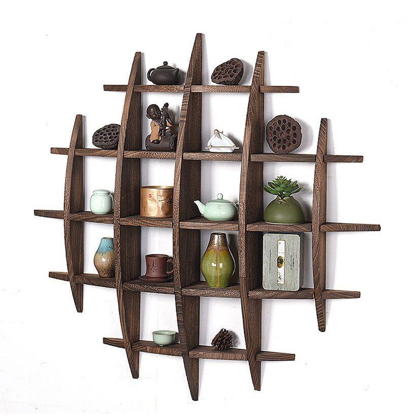 Bogu rack solid wood modern minimalist Chinese style wall-mounted wall-mounted tea shelf rack tea set rack display rack
