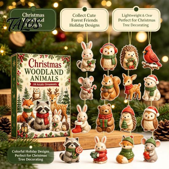 Christmas Advent Calendar 2024 Woodland Animal Calendar, 24-Day Countdown Set with Forest Festive Party Favors for Children Critter Ornaments,