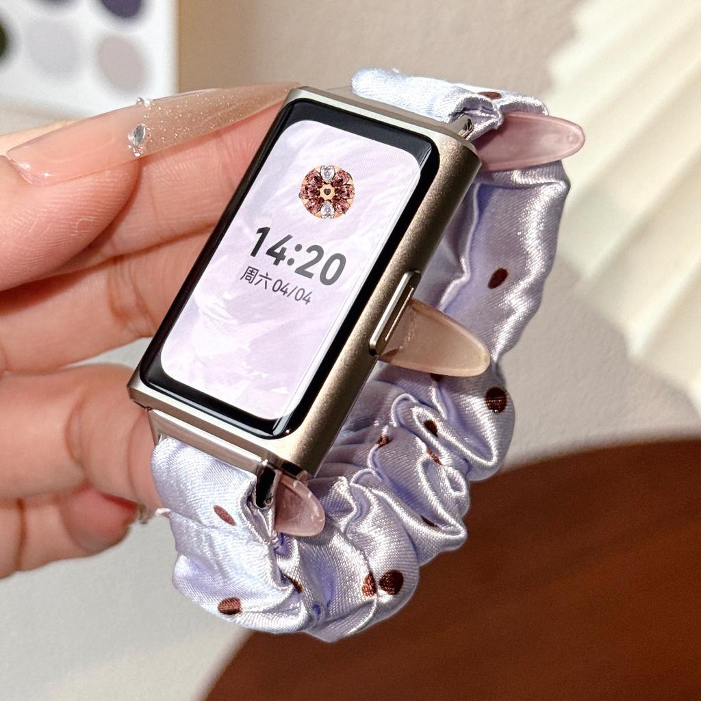 Cloth Scrunchie Strap for Huawei Band 11/ 11 Pro Wristband Polka Dots Fabric Elastic Watchband for Women Huawei Band 11 Bracelet