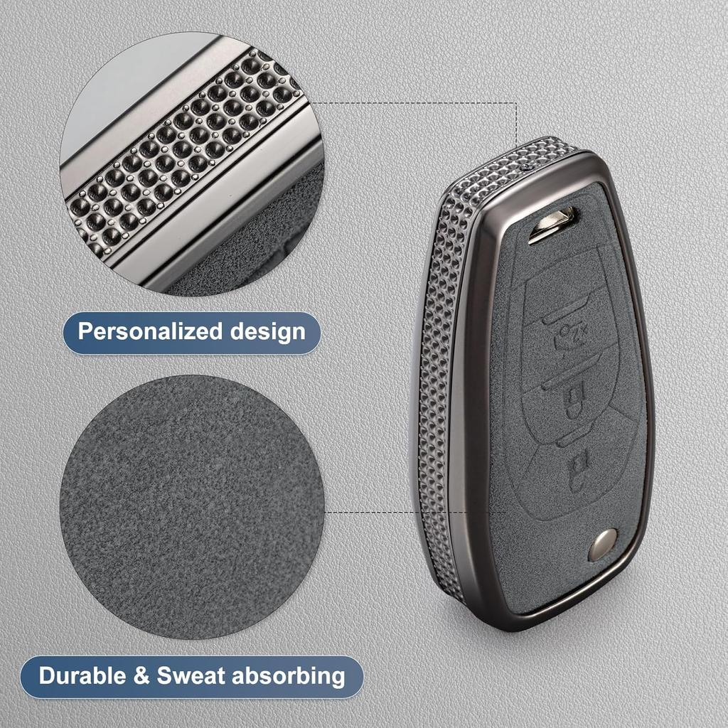 YO&YOYE Compatible With Chevy Key Fob Cover With Keychain Leather Key Case Protector For Chevrolet Equinox Camaro Cruze Malibu Sonic Smart Key (Grey)