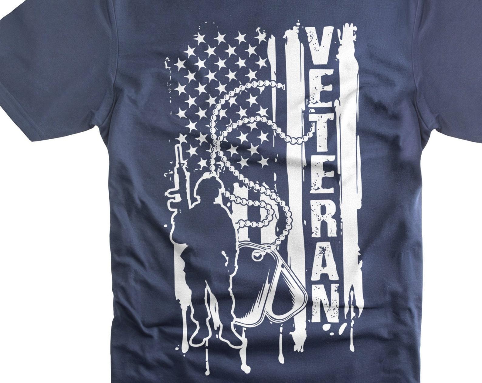 Mens Veteran T-Shirt: USA Flag Patriotic Gift L
