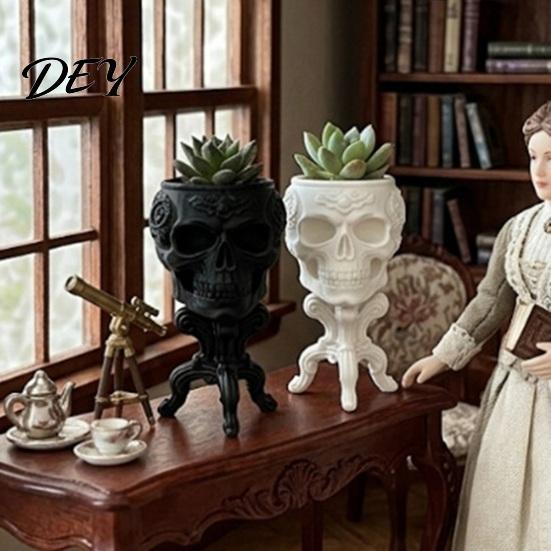 Gruseliger Totenkopf Blumentopf Mini Gotischer Pflanztopf, 3D Gedruckter Blumentopf, Blumentöpfe Sukkulenten Pflanzen Behälter, Schreibtisch Dekoration für Halloween