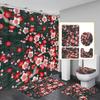 4pcs Plum Blossom Shower Curtain Set, Washable Polyester Bathroom Decor, Non-Slip Bath Mat, Toilet Lid Cover & U-Shaped Rug