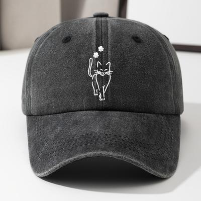 Söt kattrandig basebollkeps, retro tvättad denim böjd hiphop-hatt, justerbar utomhusresehatt