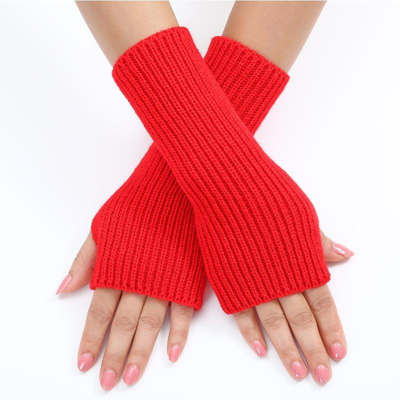 Long and Fine Striped Woolen Gloves New Autumn and Winter Women's Fashion Fake Sleeve Knitted Warm Fingerless Wrist Cover