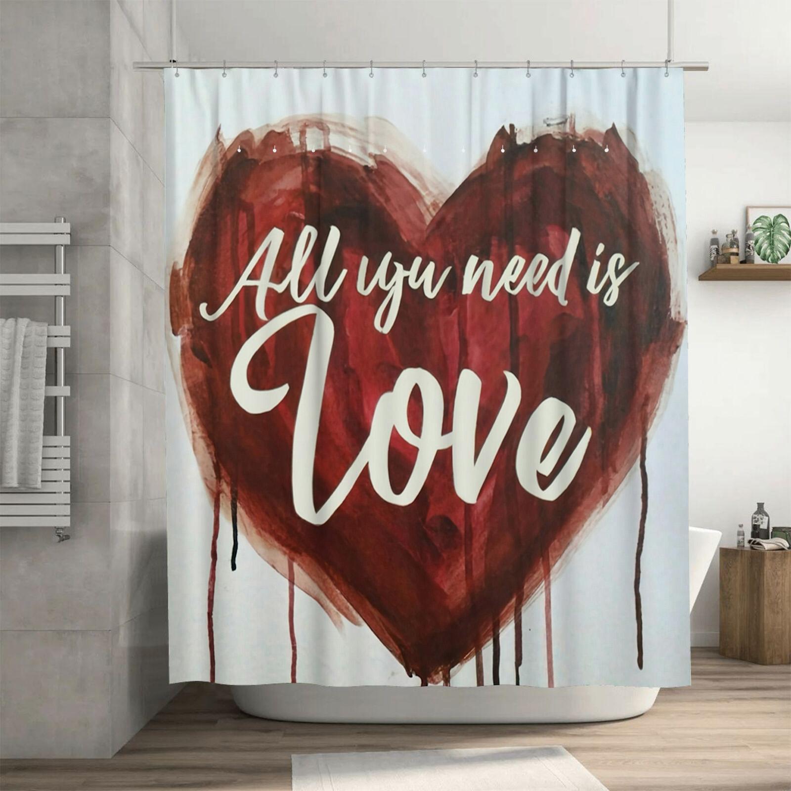 Abstract Heart  All You Need is Love  Shower Curtain - Inspirational Watercolor  for a Waterproof and Romantic Bathroom Décor 90X180cm(35x70in)